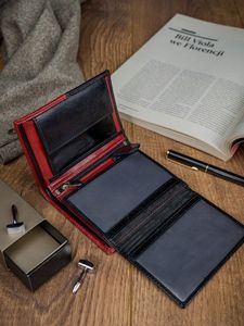 Rovicky Skórzany portfel męski ROVICKY pionowy ze skóry N4-VT2 BLACK-RED 8