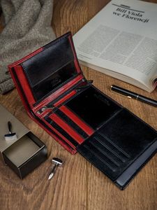 Rovicky Skórzany portfel męski ROVICKY pionowy ze skóry N4-VT2 BLACK-RED 9