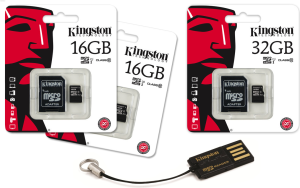 Karta Kingston MicroSDHC 16GB + 16GB + 32GB Class 10  (Zestaw kart pamięci z adapterami + czytnik USB) 1