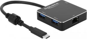 HUB USB Delock 3-portowy USB 3.1 Gigabit LAN Czarny (64043) 1