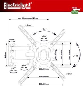 Electriclight TV laikiklis E-LIGHT 84 (TV iki 30 kg, VESA iki 40*40 cm) 3