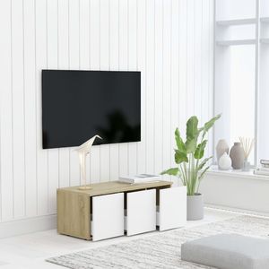 vidaXL Szafka pod TV, biel i dąb sonoma, 80x34x30 cm, płyta wiórowa 1