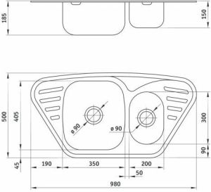 Zlewozmywak Deante Mercato 1,5-komorowy z ociekaczem, trapezowy (ZHM 0653) 2