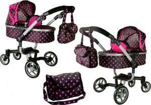 Lean Sport Wózek dla lalek Alice czarny w różowe groszki 1