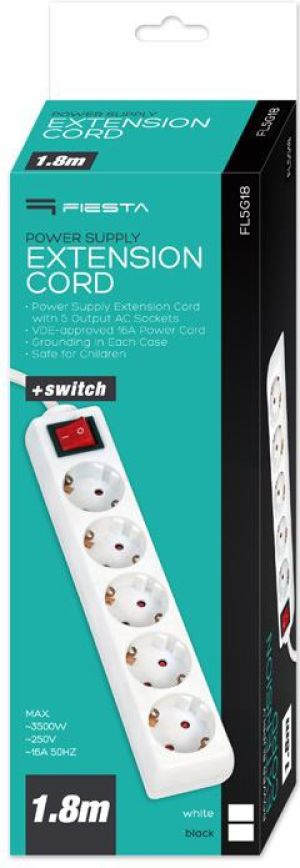 Listwa zasilająca Fiesta 5 gniazd 1.8 m biała (42047) 2
