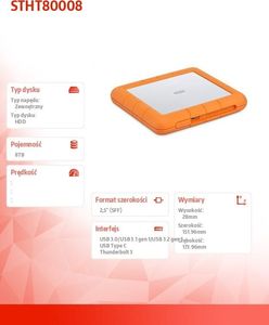 Dysk zewnętrzny SSD LaCie LaCie Dysk zewnętrzny HDD Rugged Raid 8TB Shuttle 2,5cala STHT800080 2