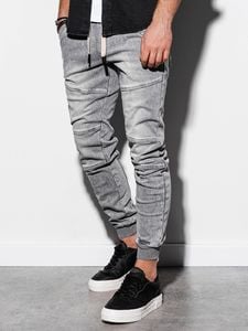 Ombre Spodnie męskie jeansowe joggery P551 - szare L 1
