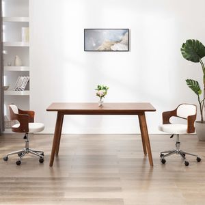 vidaXL Krzesła obrotowe, 2 szt., białe, gięte drewno i sztuczna skóra 1