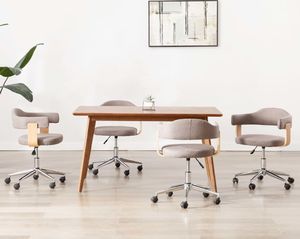 vidaXL Obrotowe krzesła stołowe, 4 szt., taupe, gięte drewno i tkanina 1