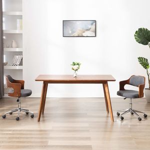 vidaXL Obrotowe krzesło stołowe, szare, gięte drewno i tkanina 1