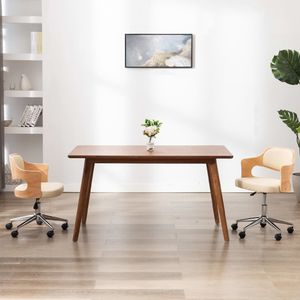 vidaXL Obrotowe krzesło stołowe, kremowe, gięte drewno i ekoskóra 1