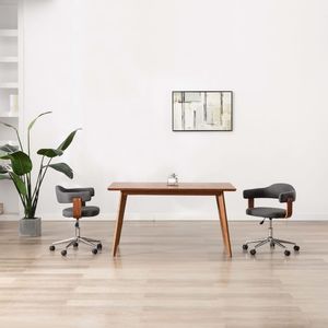 vidaXL Obrotowe krzesło stołowe, szare, gięte drewno i tkanina 1