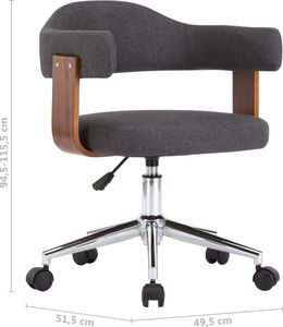 vidaXL Obrotowe krzesło stołowe, szare, gięte drewno i tkanina 8