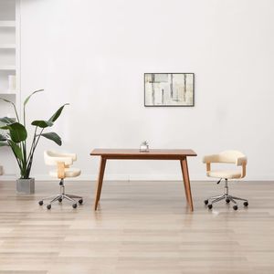 vidaXL Obrotowe krzesło stołowe, kremowe, gięte drewno i ekoskóra 1