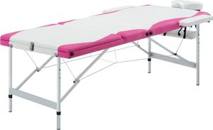 vidaXL 3-strefowy, składany stół do masażu, aluminium, biało-różowy 1