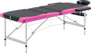 vidaXL 3-strefowy, składany stół do masażu, aluminium, czarno-różowy 1
