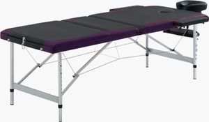 vidaXL 3-strefowy, składany stół do masażu, aluminium, czarno-fioletowy 1