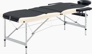 vidaXL 3-strefowy, składany stół do masażu, aluminium, czarno-beżowy 1