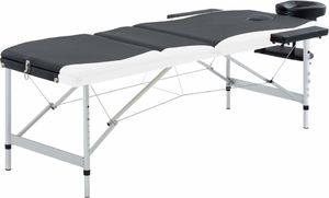 vidaXL 3-strefowy, składany stół do masażu, aluminium, czarno-biały 1