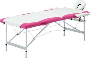 vidaXL 2-strefowy, składany stół do masażu, aluminium, biało-różowy 1