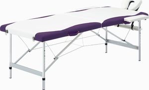 vidaXL 2-strefowy, składany stół do masażu, aluminium, biało-fioletowy 1