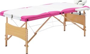 vidaXL Składany stół do masażu, 3 strefy, drewniany, biało-różowy 1