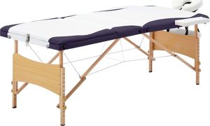 vidaXL Składany stół do masażu, 3 strefy, drewniany, biało-fioletowy 1