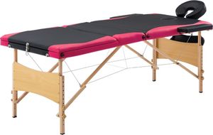 vidaXL Składany stół do masażu, 3 strefy, drewniany, czarno-różowy 1