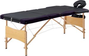 vidaXL Składany stół do masażu, 3 strefy, drewniany, czarno-fioletowy 1