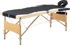 vidaXL Składany stół do masażu, 3 strefy, drewniany, czarno-beżowy 1
