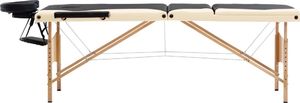 vidaXL Składany stół do masażu, 3 strefy, drewniany, czarno-beżowy 2