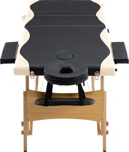 vidaXL Składany stół do masażu, 3 strefy, drewniany, czarno-beżowy 4
