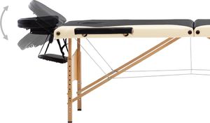 vidaXL Składany stół do masażu, 3 strefy, drewniany, czarno-beżowy 5