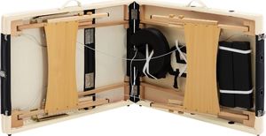 vidaXL Składany stół do masażu, 3 strefy, drewniany, czarno-beżowy 7