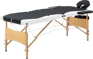 vidaXL Składany stół do masażu, 3 strefy, drewniany, czarno-biały 1