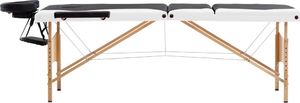 vidaXL Składany stół do masażu, 3 strefy, drewniany, czarno-biały 2