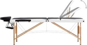 vidaXL Składany stół do masażu, 3 strefy, drewniany, czarno-biały 3
