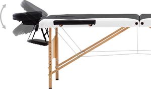 vidaXL Składany stół do masażu, 3 strefy, drewniany, czarno-biały 5