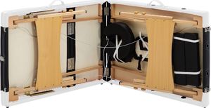 vidaXL Składany stół do masażu, 3 strefy, drewniany, czarno-biały 7