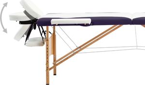 vidaXL Składany stół do masażu, 2 strefy, drewniany, biało-fioletowy 3