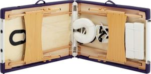 vidaXL Składany stół do masażu, 2 strefy, drewniany, biało-fioletowy 6