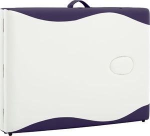 vidaXL Składany stół do masażu, 2 strefy, drewniany, biało-fioletowy 7