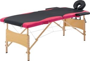 vidaXL Składany stół do masażu, 2 strefy, drewniany, czarno-różowy 1