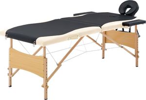vidaXL Składany stół do masażu, 2 strefy, drewniany, czarno-beżowy 1