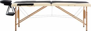 vidaXL Składany stół do masażu, 2 strefy, drewniany, czarno-beżowy 2