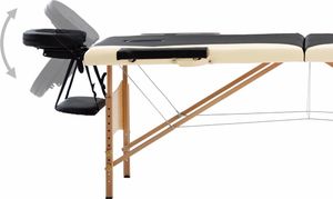 vidaXL Składany stół do masażu, 2 strefy, drewniany, czarno-beżowy 3