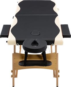 vidaXL Składany stół do masażu, 2 strefy, drewniany, czarno-beżowy 4