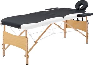 vidaXL Składany stół do masażu, 2 strefy, drewniany, czarno-biały 1