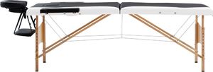 vidaXL Składany stół do masażu, 2 strefy, drewniany, czarno-biały 2