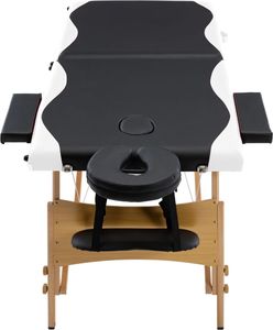 vidaXL Składany stół do masażu, 2 strefy, drewniany, czarno-biały 4